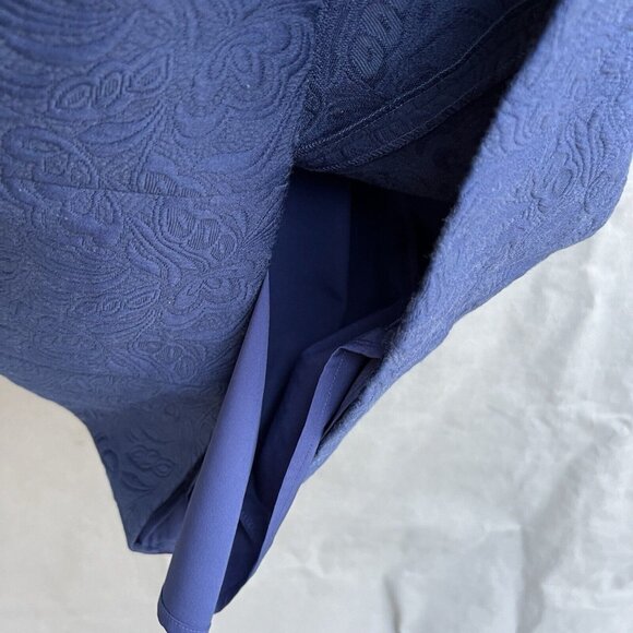 Talbots Size 10 Navy Blue Jacquard Brocade Ruffle Sleeve Sheath Dress Classic - Picture 7 of 8